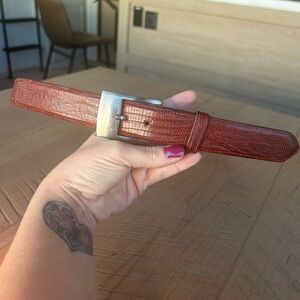 Maida’s Genuine Lizard Belt in Cognac made in Houston, Texas